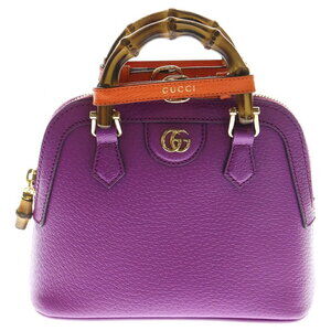 GUCCI Bamboo Diana Bag Handbag Shoulder Purple Orange Leather